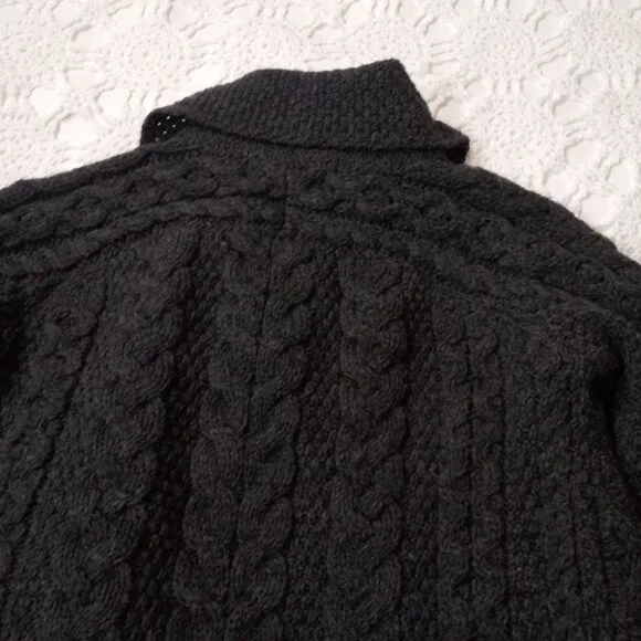 Aran Crafts Cardigan Sweater 100% Merino Wool Gray Cable Knit Heavy Medium Women - Picture 9 of 10